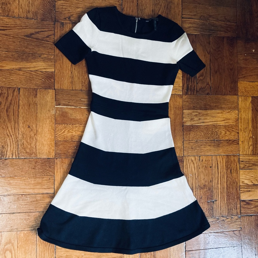 BCBGMaxAzria Black and White Striped Flare Dress